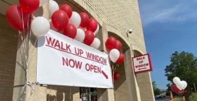 Photo of Walk Up Banking Windows on re-opening day in 2020