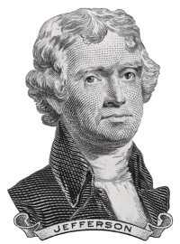 Cutout of Thomas Jefferson portrait used on two dollar bill