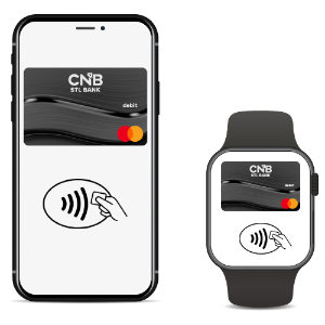 mobile phone and smart watch with mobile wallet displayed