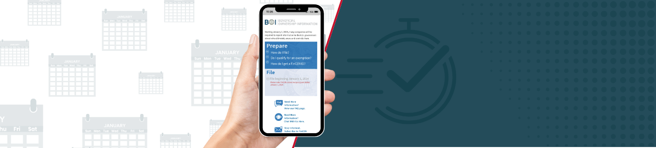 Hand holding phone showing BOI Reporting Information